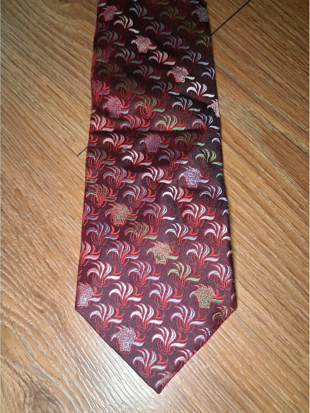 Versace 100% Silk Tie Red Medusa Floral Wide Made in Italy
